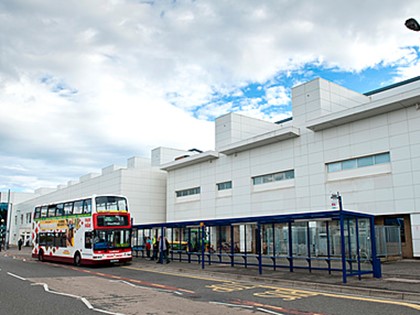 A bus outside a hospital