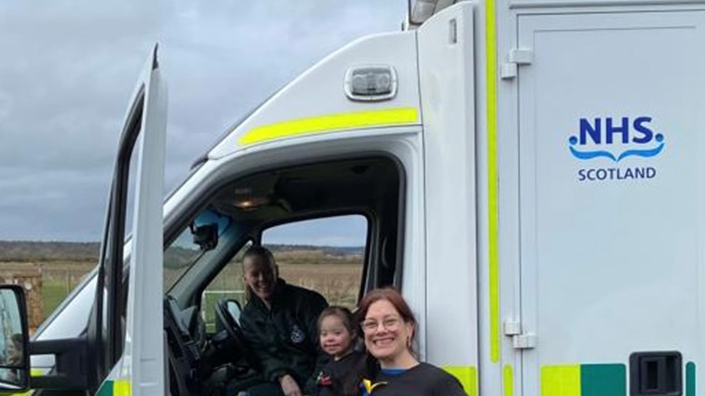 Willow in ambulance with mum Clare