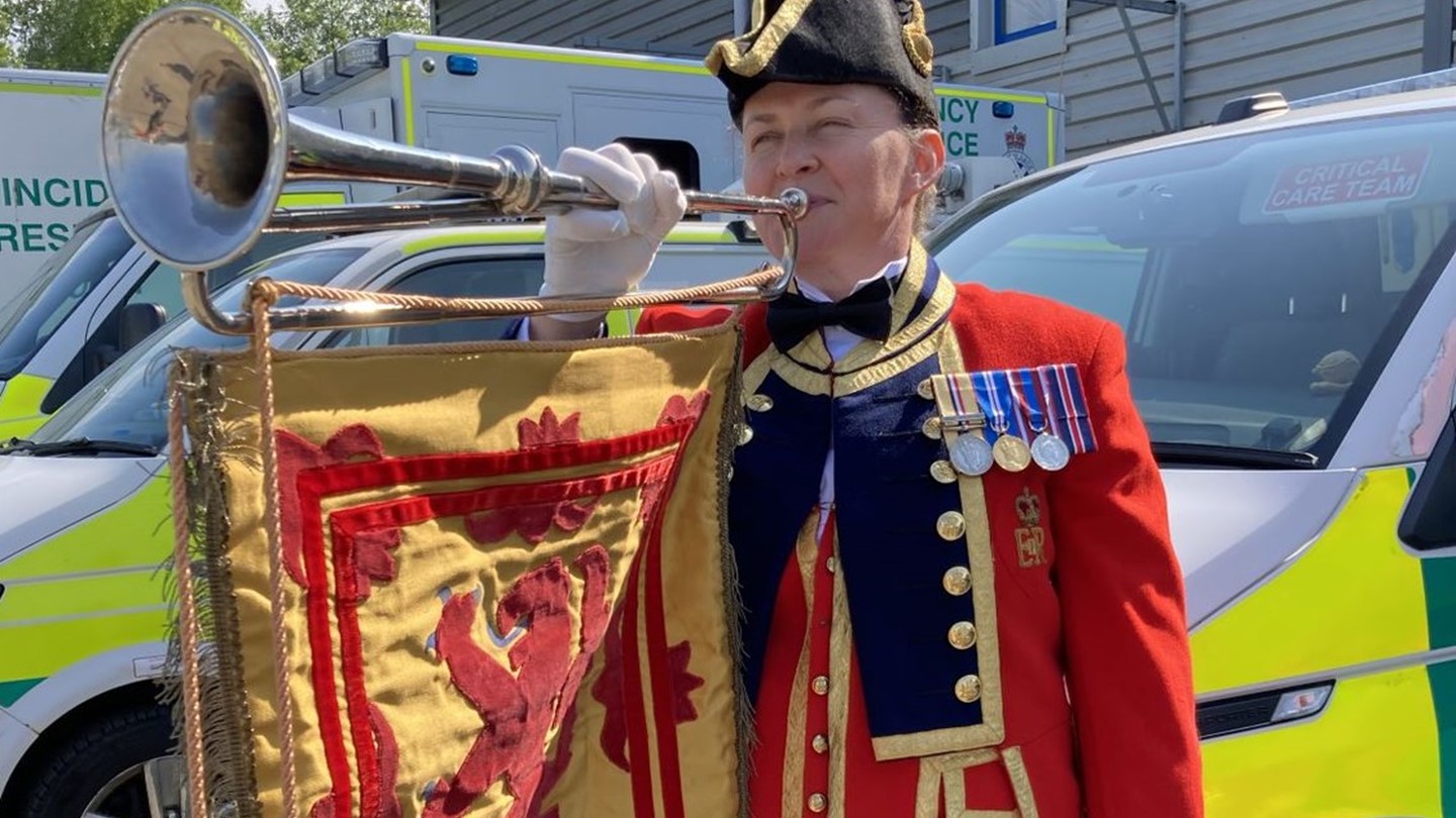 Gerry playing trumpet at ambulance station