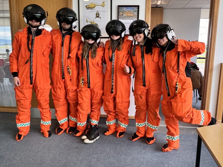 The students dressed up as helicopter pilots