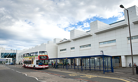 A bus outside a hospital