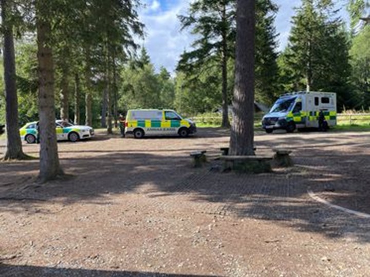 Ambulances parked at Glentress Mountain Bike Trail
