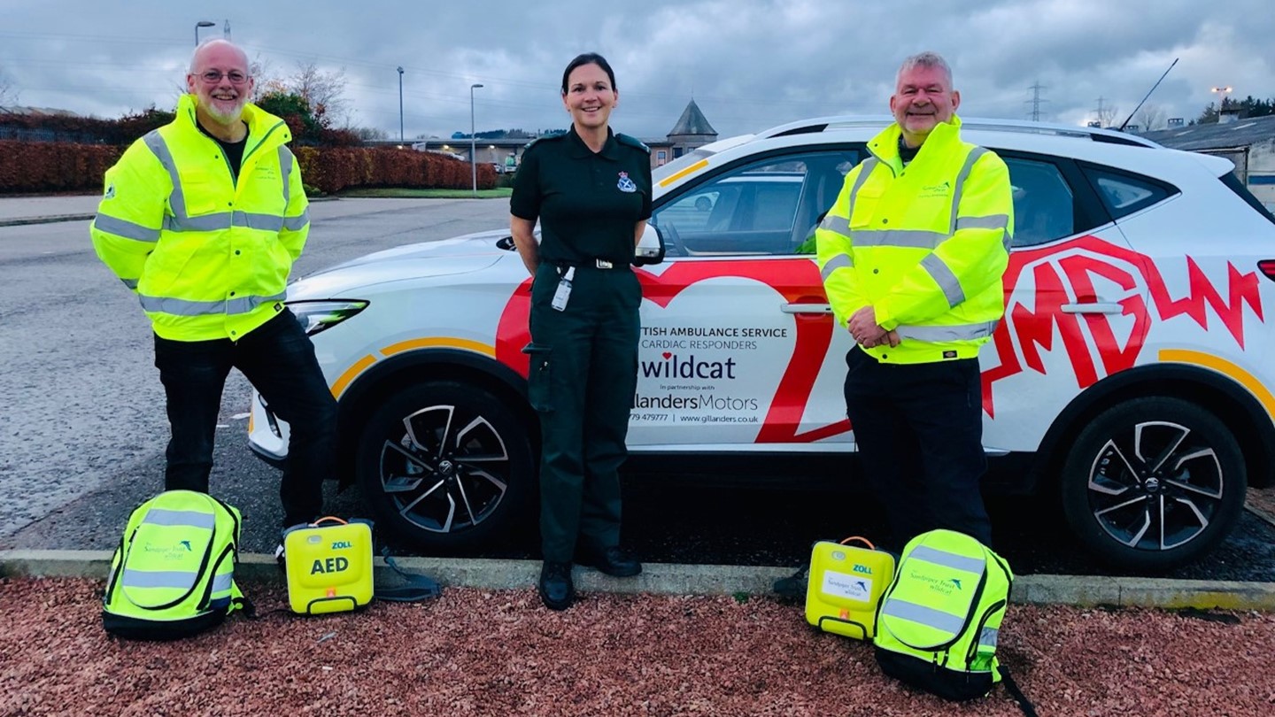 Wildcat Responders Ian Hendry and Jim Brand, with SAS's Lorna Donaldson