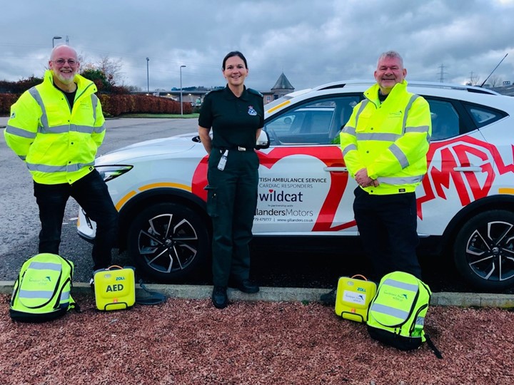 Wildcat Responders Ian Hendry and Jim Brand, with SAS's Lorna Donaldson
