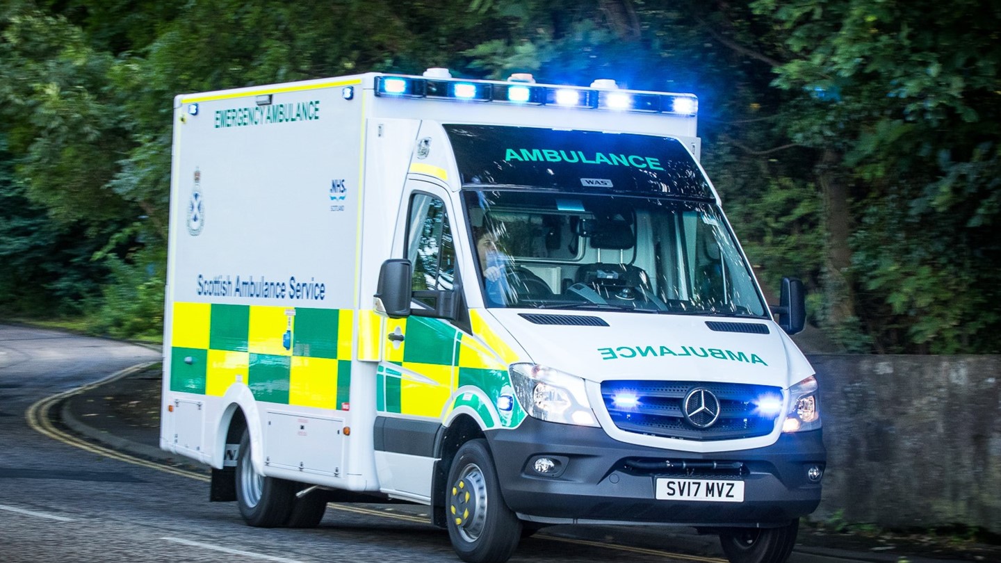 An A&E ambulance going to an emergency