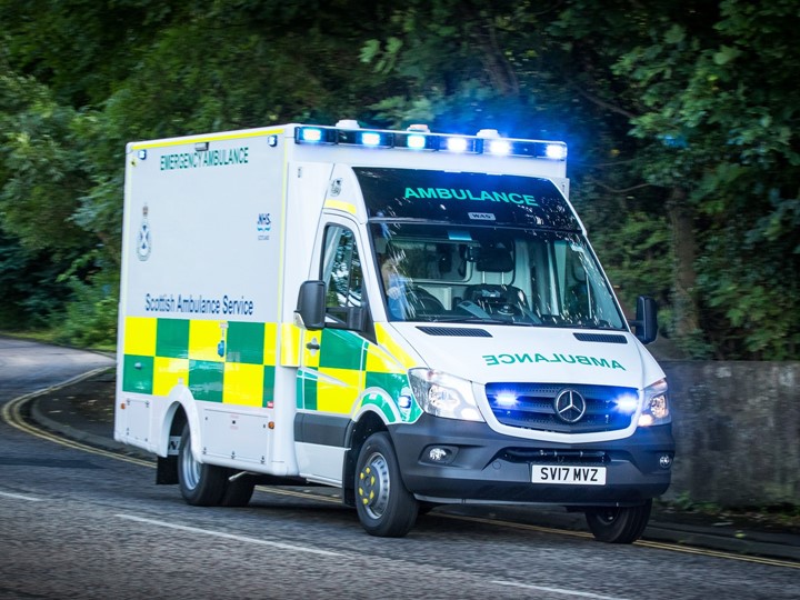 An A&E ambulance going to an emergency