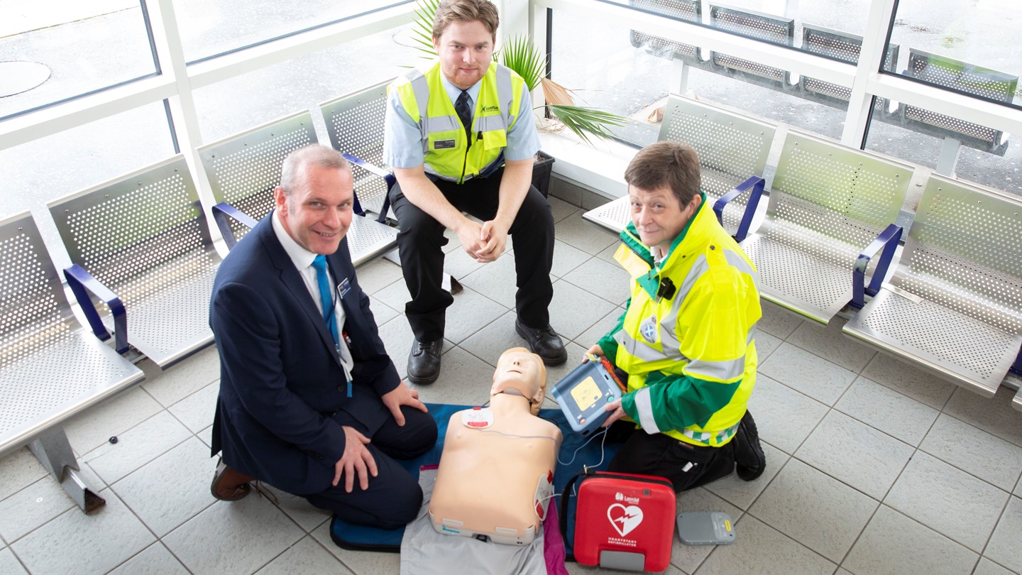 SCOTRAIL staff with a public access defibrillator