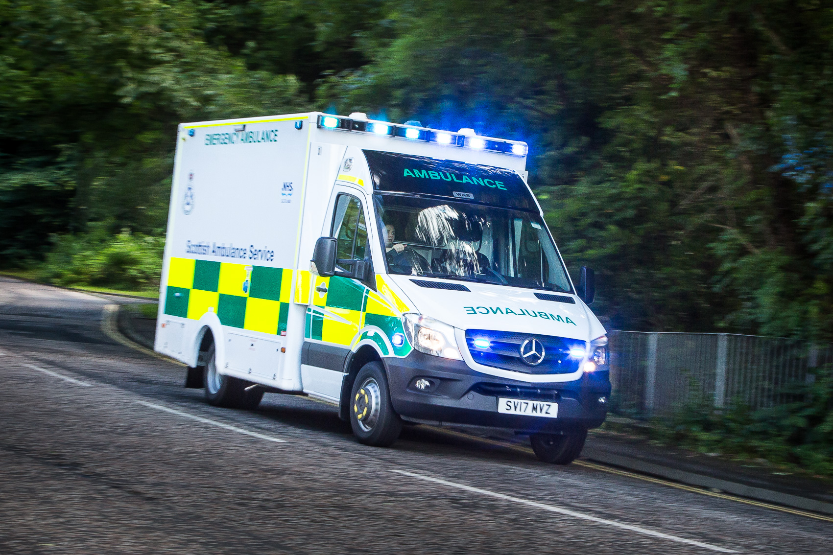 Picture of ambulance on blue lights