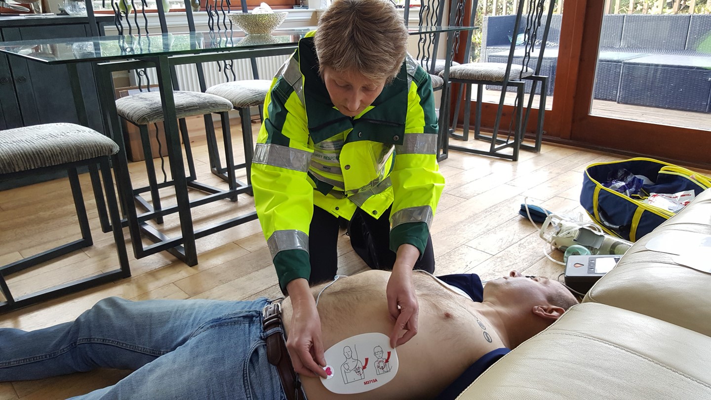 A Community First Responder treats a patient who has had a cardiac arrest