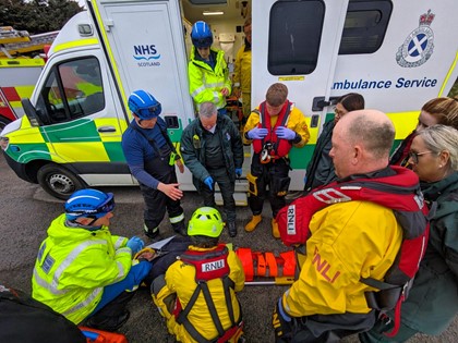 Partners attend to an emergency service exercise in Caithness